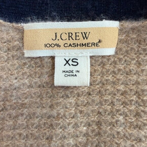 J Crew Cashmere Waffle Knit Cardigan Sweater Camel Tan Striped XS - Picture 13 of 14